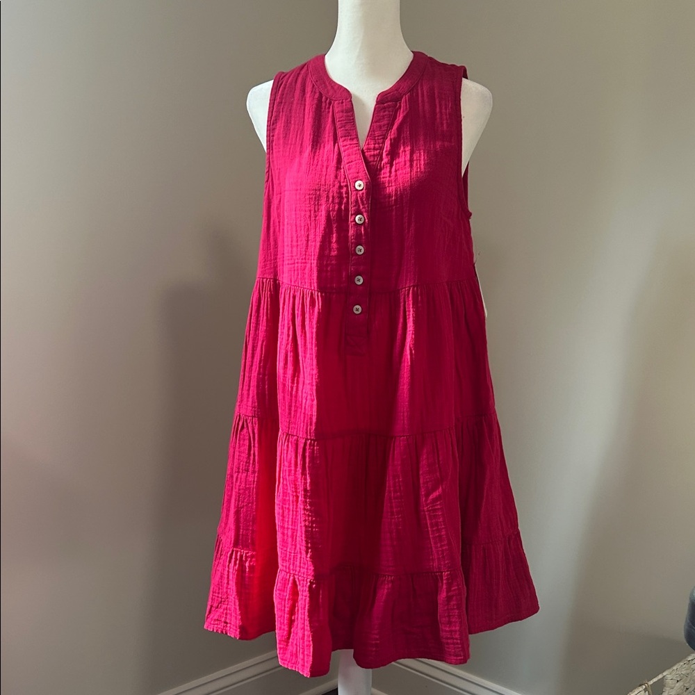 Westbound Sleeveless Tiered Button-Front Dress in Persian Red.  New with Tags